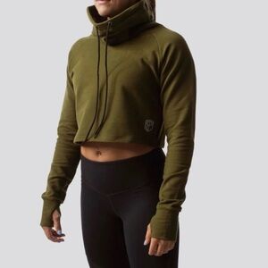 Born Primitive Olive Cropped Funnel Neck Hoodie